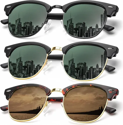 Miniatura 39 de KALIYADI - Gafas de sol polarizadas para hombres y mujeres unisex, marco semirretráctil, estilo retro, para conducir, con bloqueo UV