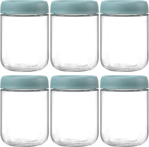 Miniatura 13 de NETANY Paquete de 6 recipientes de 16 oz para avena nocturna con tapas, tarros de vidrio con tapas herméticas, tarros de ensalada Mason de boca