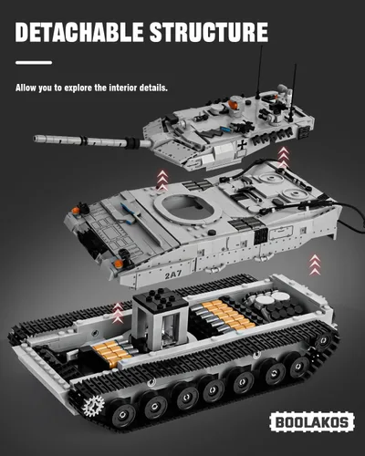 Miniatura 2 de Leopard II - Bloque de construcción de tanque de batalla principal, juego de juguetes de construcción de tanques militares para exhibir