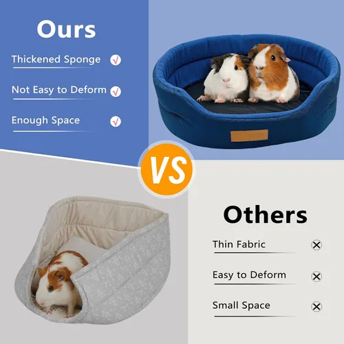 Miniatura 8 de Cama de conejo, suave y lavable con acogedora alfombrilla extraíble, taza de peluche para conejillos de indias, chinchilla, erizo, hurón (azul)