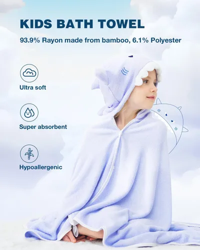 Miniatura 5 de ZIONOR Toalla de baño con capucha para niños, 50 pulgadas de largo x 35 pulgadas de ancho, toallas con capucha extra grandes para niños grandes de 6