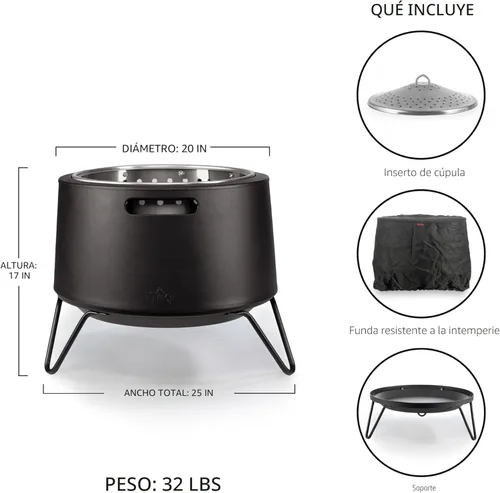 Miniatura 6 de TIKI Fogata social sin humo de 20 pulgadas, hoguera portátil para exteriores con base de ceniza extraíble, soporte y cubierta de tela, moderna