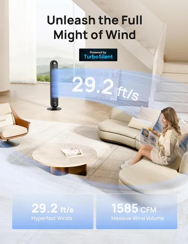Miniatura 3 de Dreo Combo de ventilador de torre y calentador, ventiladores de pie de 29.2 pies/s para dormitorio, 17 niveles, 6 modos, oscilación de 120°, 42