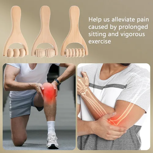 Miniatura 3 de Abeillo Rodillo de masaje de mano de madera, 3 piezas, rodillo muscular, herramientas de masaje manual de terapia de madera, rodillo masajeador