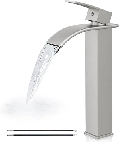 Miniatura 11 de Airuida Grifo de lavabo, grifo alto de baño de cascada, grifo mezclador de un solo orificio con boquilla rectangular grande, grifo de fregadero