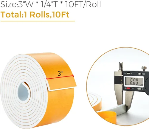 Miniatura 3 de Burlete Sellador de Puerta de 10 Pies, Sello de Puerta de 3" de Ancho X 1/4" de Grosor, Tira de Sello de Puerta, Cinta de Espuma de Alta Densidad