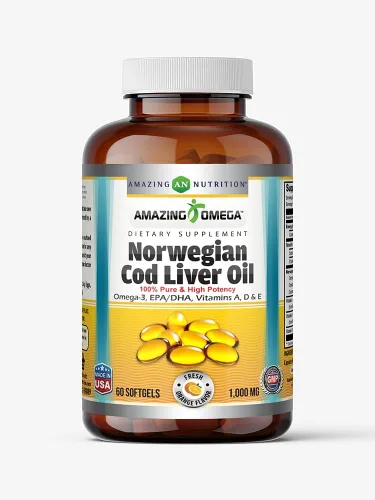 Miniatura 6 de Amazing Omega Norwegian Cod Liver Oil 1000 Mg Softgels Supplement Omega-3, EPA, DHA, Vitamin A, D & Vitamin E (Lemon 60 Count)