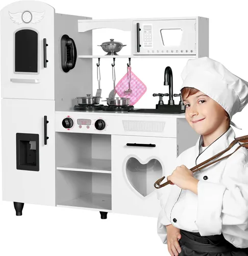 TaoHFE Juego de cocina de madera para niños pequeños, juego de juguetes de cocina con luces y sonidos para juegos de simulación, regalo para niños a