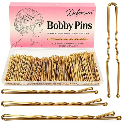 Kit de 200 pines gruesos dorados y rubios, 150 horquillas para el cabello (2.2 pulgadas, 2.36 pulgadas, 2.75 pulgadas) + 50 pines en forma de U,