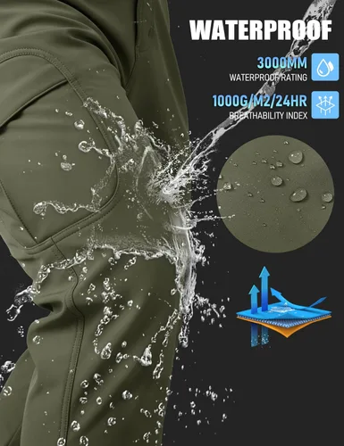 Miniatura 28 de MAGCOMSEN - Pantalones de invierno para hombre, impermeables, con forro polar pantalones tácticos softshell, para snowboard, esquí, con bolsillos