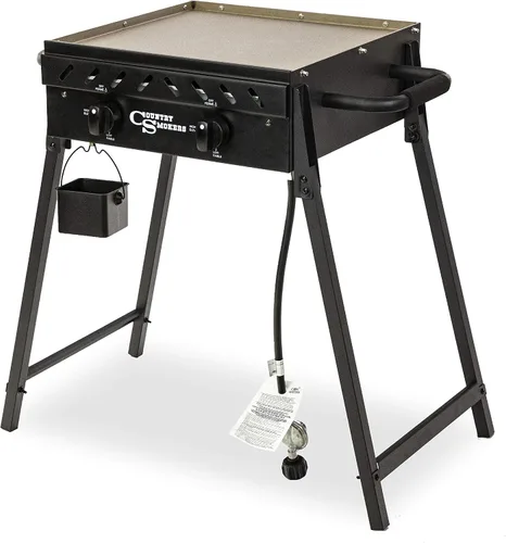 Miniatura 3 de Country Smokers Parrilla de gas portátil de 2 quemadores con cubierta adicional Parrilla plana de propano presazonado para exteriores