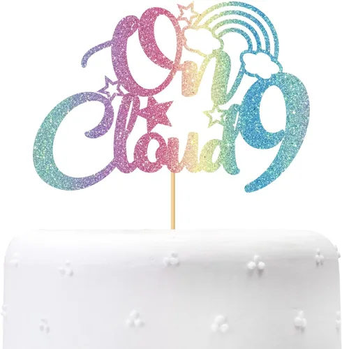 On Cloud 9 - Decoración para tartas de 9 años de niña y niño, letrero con texto en inglés "I I'm Nine Cloud", decoración de pasteles para fiesta de