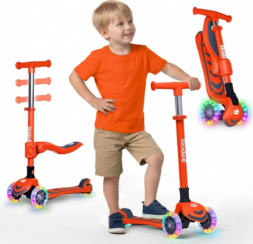 Miniatura 12 de SKIDEE Kick Scooter for Kids Ages 3-5 Foldable 3 Wheel Scooter with Lean-to-Steer, Adjustable Height, Removable Seat & LED Light Wheels Toddler