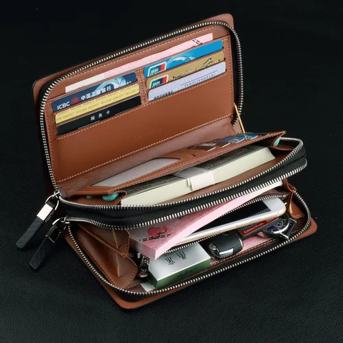Miniatura 6 de VANNANBA Hombres Clutch Wallet Bolso de mano grande de cuero Bolso de mano de negocios con doble cremallera Azul Negro