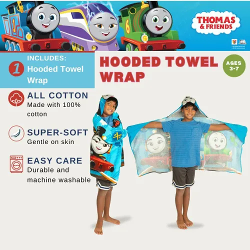 Miniatura 2 de Thomas & Friends - Toalla de rizo de algodón suave con capucha para niños, súper suave, 24 x 50 pulgadas, (producto 100% oficial) por Franco Thomas