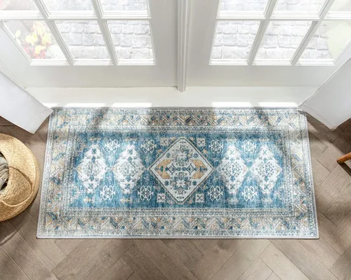 Miniatura 23 de Amesti - Alfombra tejida a máquina, lavable, diseño contemporáneo abstracto envejecido, estilo persa