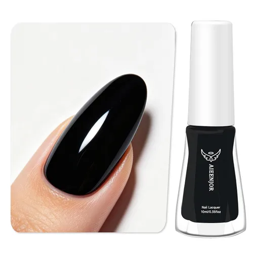 Esmalte de uñas negro, esmalte de uñas de secado rápido, sin rayas, esmalte de uñas de larga duración para uñas de boda de otoño, manicura acogedora