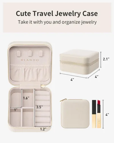 Miniatura 23 de Vlando Regalos de boda – Organizador de viaje de joyería pequeña de piel sintética, estuche de viaje para anillo, mini joyero para aretes, collar