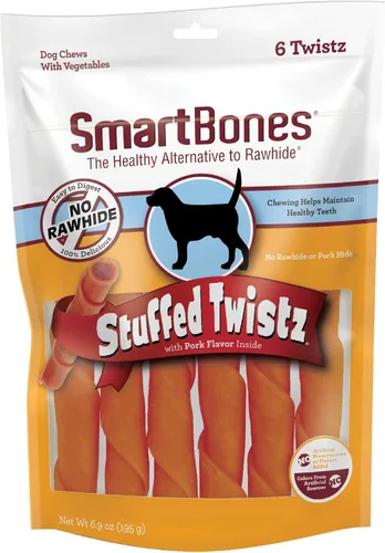 Miniatura 8 de SmartBones Twistz relleno con mantequilla de maní, 6 unidades, masticables sin piel cruda para perros, sin conservantes artificiales ni sabores