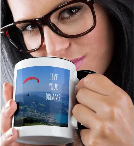 Miniatura 2 de 3dRose Live your dreams and fly - Palabras motivacionales inspiradoras - refranes motivadores - volar - parapente - Taza negra de dos tonos, 11 onzas