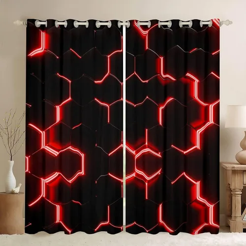 Miniatura 72 de Feelyou - Cortinas de ventana en forma de panal, tema geométrico hexagonal con luces de neón verdes, para chicos adolescentes y hombres, elegante