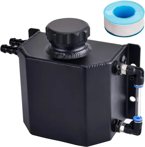 SPEEDWOW Tanque de desbordamiento de refrigerante, tanque de desbordamiento de radiador de aluminio con cinta de teflón y junta tórica, tanque de