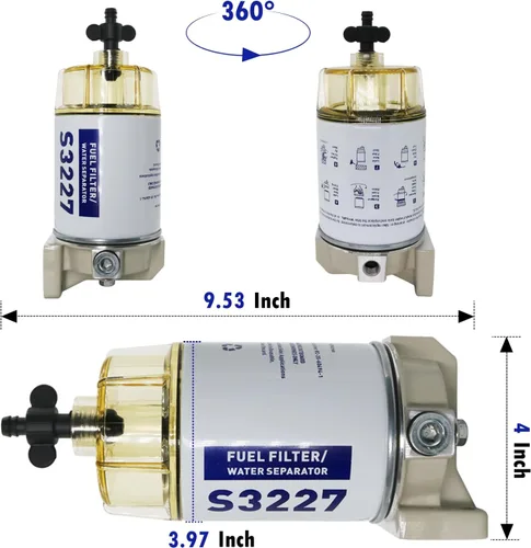 Miniatura 2 de S3227 - Conjunto de filtro de combustible y separador de agua compatible con motor fueraborda marino Mercury de 10 micrones, reemplaza # S3227