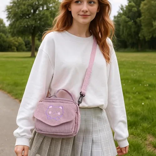 Miniatura 9 de Bolsos cruzados para mujer, bolso de pana para hombro, bolso lindo para viajes, compras y uso diario Negro