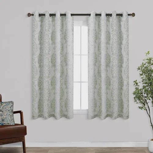 Miniatura 19 de Cortinas con patrón azul marino de 84 pulgadas de largo para sala de estar, juego de 2 paneles con ojales, estampado de medallón de damasco