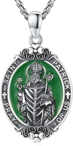 Miniatura 200 de Collar con colgante de plata de ley 925 con medalla de San Patrón, joyería religiosa para hombres y mujeres, con cadena de acero inoxidable 316L