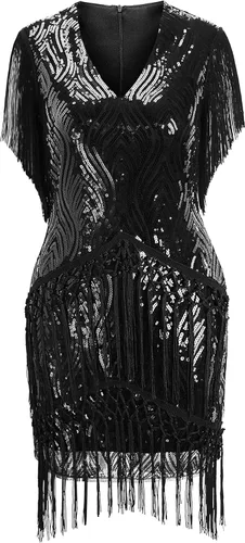 Miniatura 5 de BABEYOND Vestido de fiesta de los años 1920 con flecos largos de Gatsby con lentejuelas de los años 20s vestido vintage Art Deco