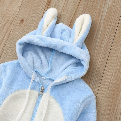 Miniatura 4 de Mono con capucha de conejo de vellón para bebés y niñas, con cremallera, lindo conejito, mullido para invierno, cálido, suave, acogedor mameluco