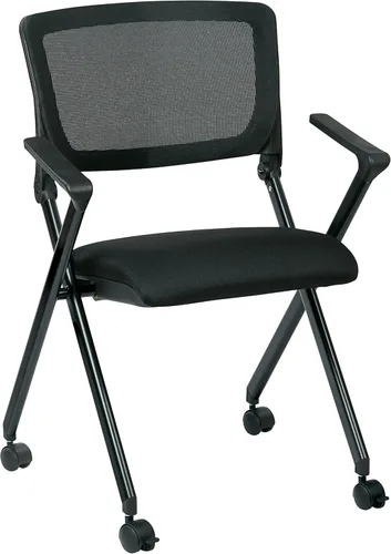 Office Star FC Series - Juego de 2 sillas plegables con malla transpirable y asiento de tela acolchado, color negro icono con marco negro Icono