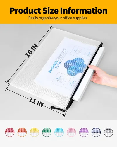 Miniatura 2 de SUNEE Bolsa de malla de plástico con cremallera de 11 x 16 pulgadas (9 colores, 18 paquetes), bolsa extra grande resistente al agua con cremallera