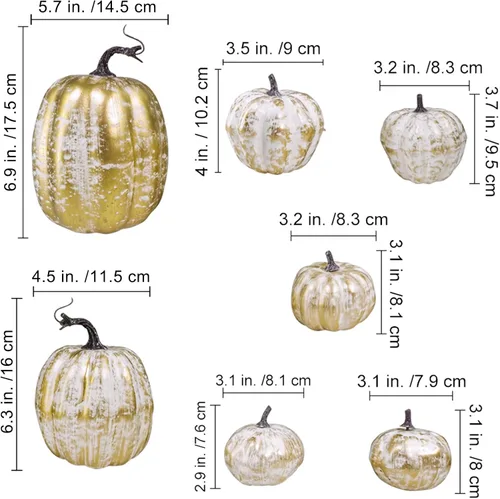 Miniatura 2 de 7 piezas de calabazas artificiales de otoño de tamaños variados, calabazas de cosecha, calabazas de espuma sintética para la temporada de otoño