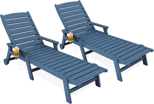Miniatura 20 de KINGYES Sillón de polietileno de alta densidad para exteriores, tumbona reclinable para patio con portavasos para todo tipo de clima, tumbona