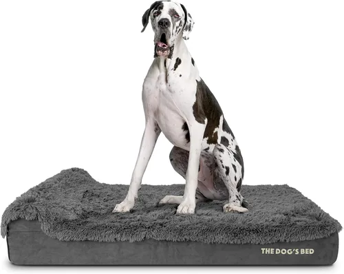 Miniatura 39 de The Dog's Bed - Cama Ortopédica para Perros con Reposacabezas XL Negra de Felpa, Espuma Viscoelástica, Alivio del Dolor para Artritis, Displasia