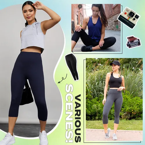 Miniatura 45 de NexiEpoch - Paquete de 4 leggings suaves para mujer, con bolsillos, control de abdomen y cintura alta, pantalones capri para yoga y ejercicio