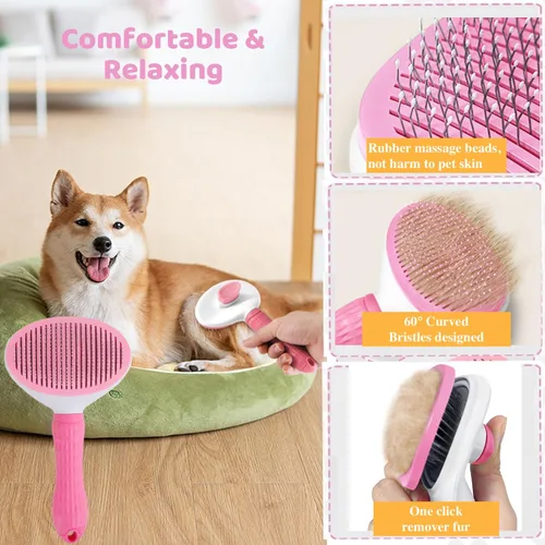Miniatura 2 de Juego de 7 cepillos de aseo para perros y gatos, cepillo deslizante autolimpiante, cortaúñas y lima para mascotas, peine de pulgas, cepillo de baño