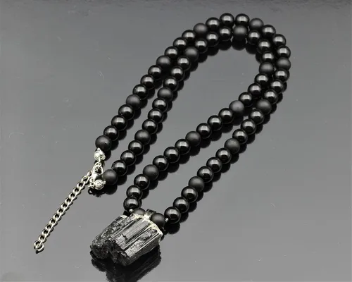Miniatura 2 de Colgante de turmalina cruda natural, Collar de cuentas de ónix negro genuino, Collar de piedra negra, Collar de piedras preciosas, Cuentas de 0.315