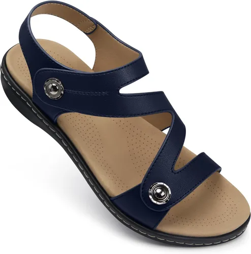 Miniatura 12 de TEMOFON Sandalias para mujer de verano elegante: puntera abierta, cómodas para caminar, sandalias planas con soporte para el arco, tallas 5-11