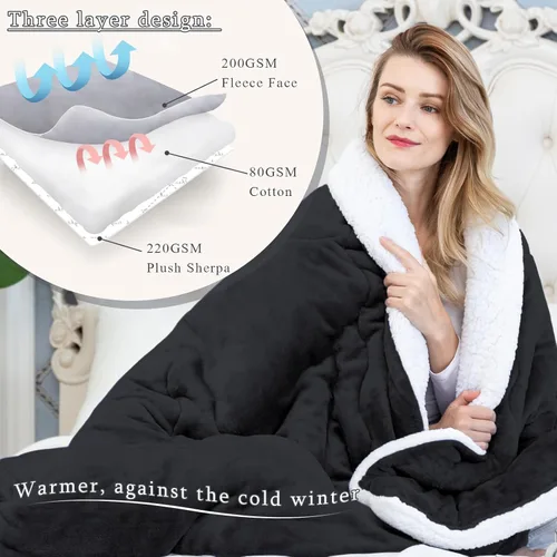 Miniatura 2 de CHOSHOME Manta de forro polar Sherpa - Manta gruesa y cálida para invierno, manta de felpa suave y mullida para cama, sofá y viajes