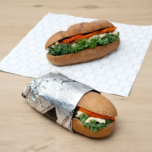 Miniatura 5 de Restaurantware Foil Lux - Envolturas para sándwich de 12 x 12 pulgadas, 500 revestimientos aislados para cestas de alimentos, papel de periódico