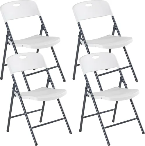Miniatura 23 de DUMOS Paquete de 12 sillas plegables acolchadas de cuero, asiento comercial apilable portátil para interiores y exteriores con marco de acero, Caqui