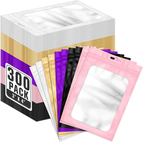 Miniatura 18 de ANZNKU 300 bolsas para bolígrafos, bolsas de Mylar resellables multicolor de 2.7 x 9 pulgadas, bolsas de embalaje con ventana transparente