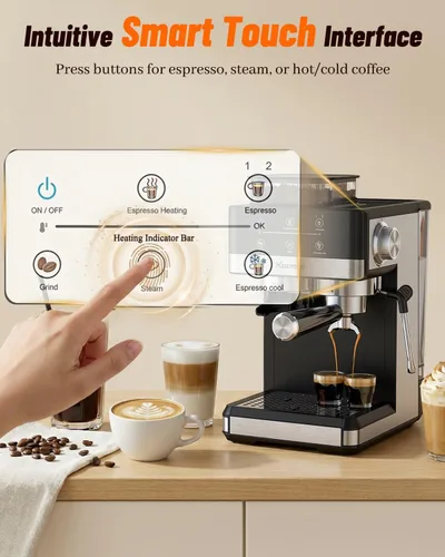 Miniatura 6 de Máquina de café expreso con molinillo y espumador de leche, 20 bar Features 20 grind settings, 61oz removable tank, 20-bar pump & steam frother