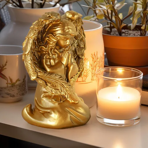 INLOMEM Figura de ángel rezando, figura esculpida pintada a mano, estatua de alas de ángel para decoración del hogar o jardín, regalos de primera