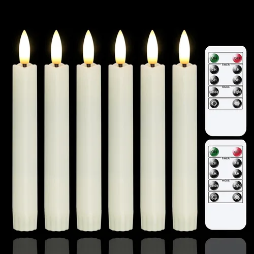 Miniatura 10 de Yeelida Velas cónicas sin llama a pilas con dos controles remotos con temporizador, velas LED de 6.4" con mechas 3D para ventana, luz cálida