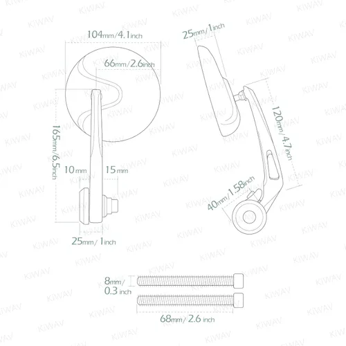 Miniatura 4 de KiWAV Espejos de barra retro negros y kit de montaje E-Mark compatible con Indian Scout Bobber