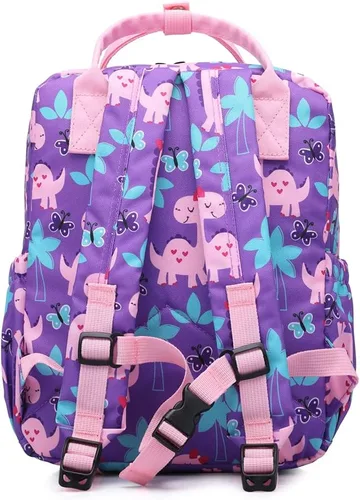 Miniatura 6 de Linda mochila preescolar para niños pequeños, bolsa de viaje con correa para el pecho (12 pulgadas, dinosaurio femenino)